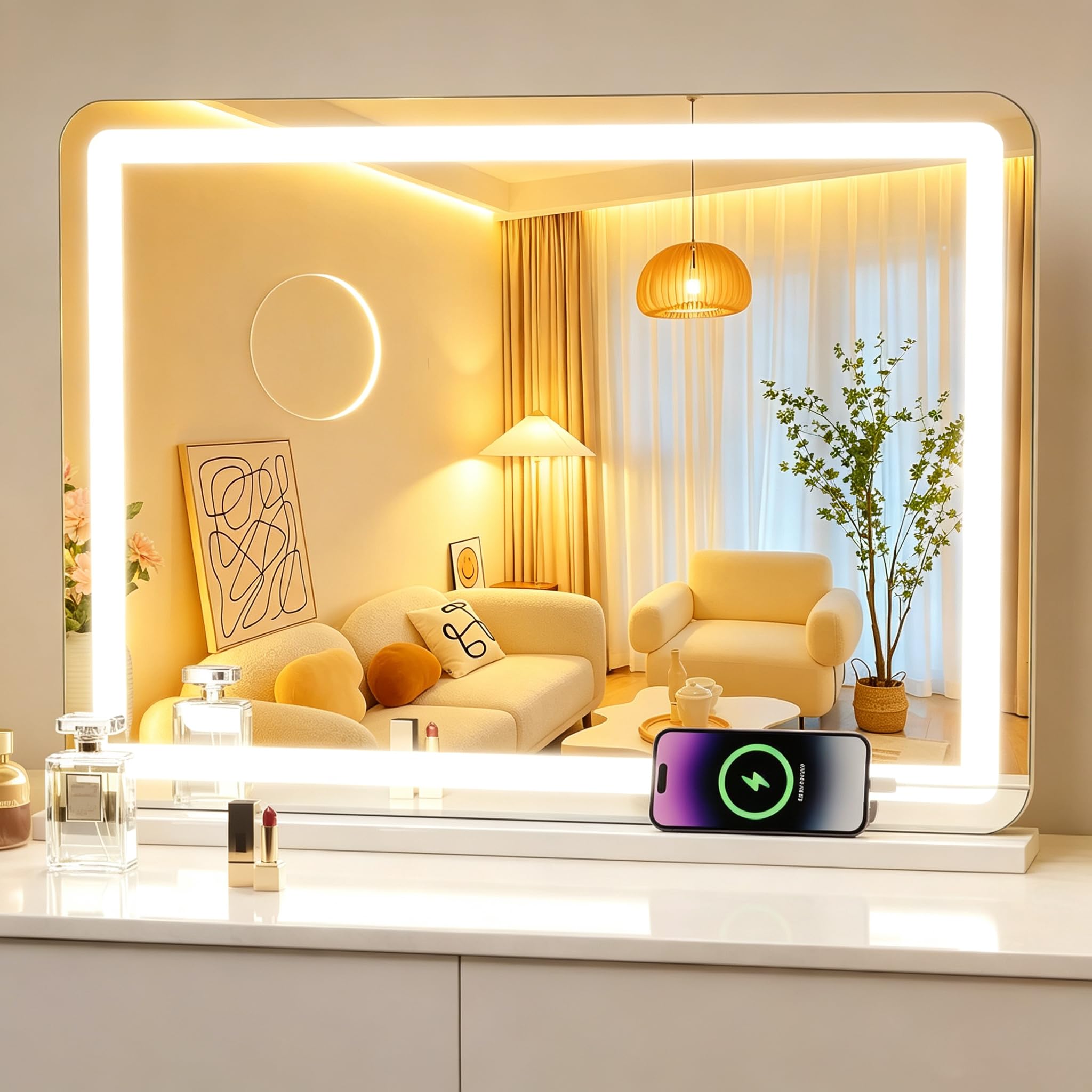 Large Lighted Vanity Mirror, 23" x 18" Light Up Make up Mirror with Smart Touch 