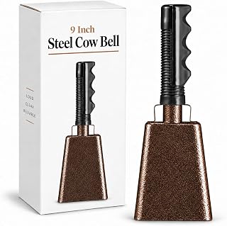 9 Inch Steel Cow Bell with Handle Loud Cheering Noise Maker for Football | Copper Metal Cowbell for Sporting Events, School Spirit, Pep Rallies, Celebrations & Percussion Music Instrument