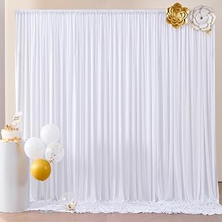 2 Panels Polyester Wrinkle Resistant Photography Background Curtain Panels for Parties, Birthdays, Weddings, Baby Showers, etc, 5x6.6ft each, Total 3x2m, White