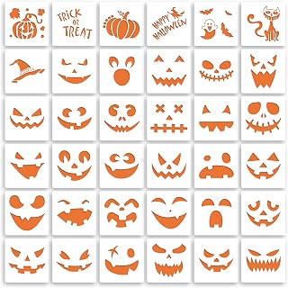 36 Pieces Halloween Drawing Stencils, 6 Inch Pumpkin Faces Stencil | Plastic Reusable Pumpkin Faces Painting Stencil for DIY Pumpkin Carving, Wood, Walls Art and Halloween Decoration
