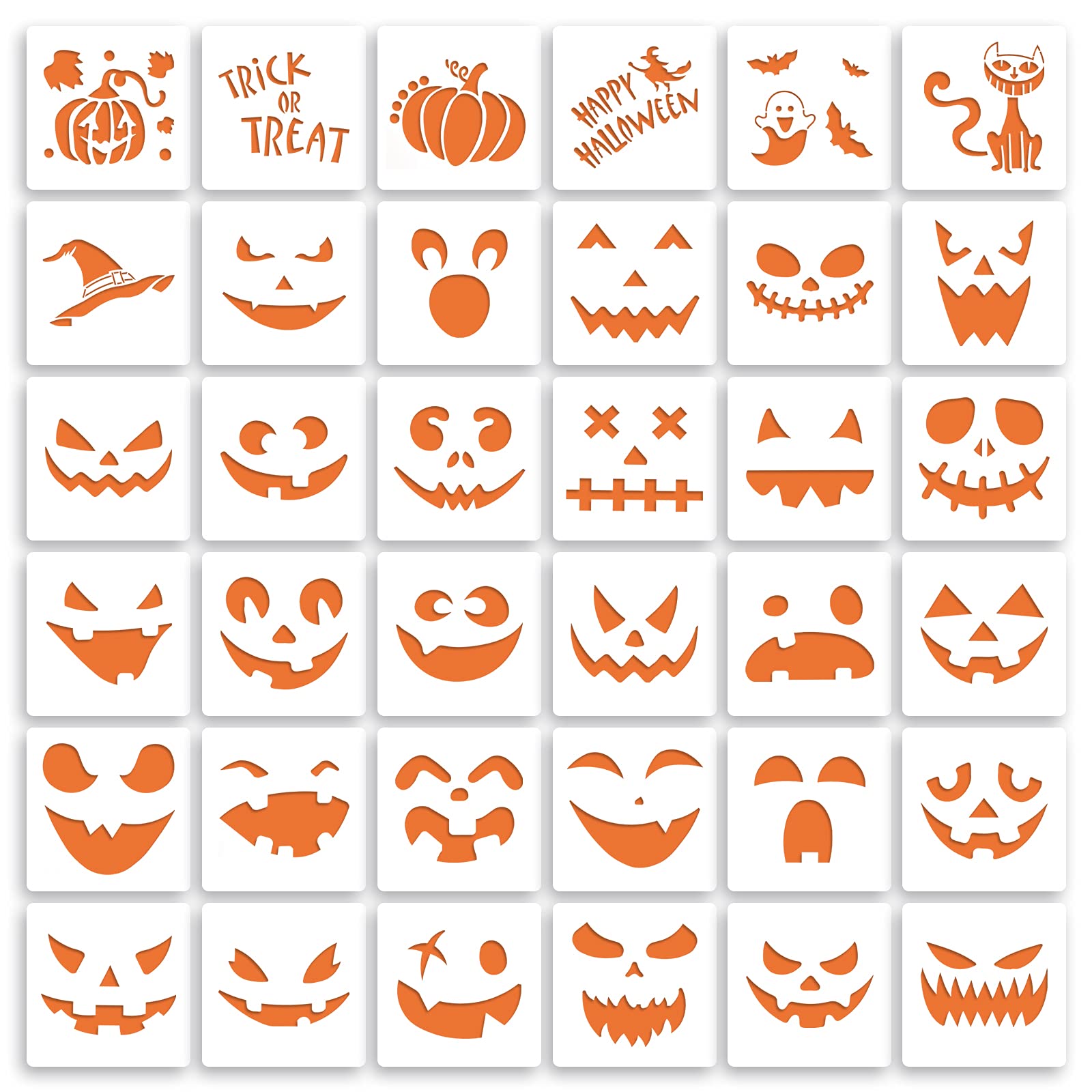 36 Pieces Halloween Drawing Stencils, 6 Inch Pumpkin Faces Stencil | Plastic Reu