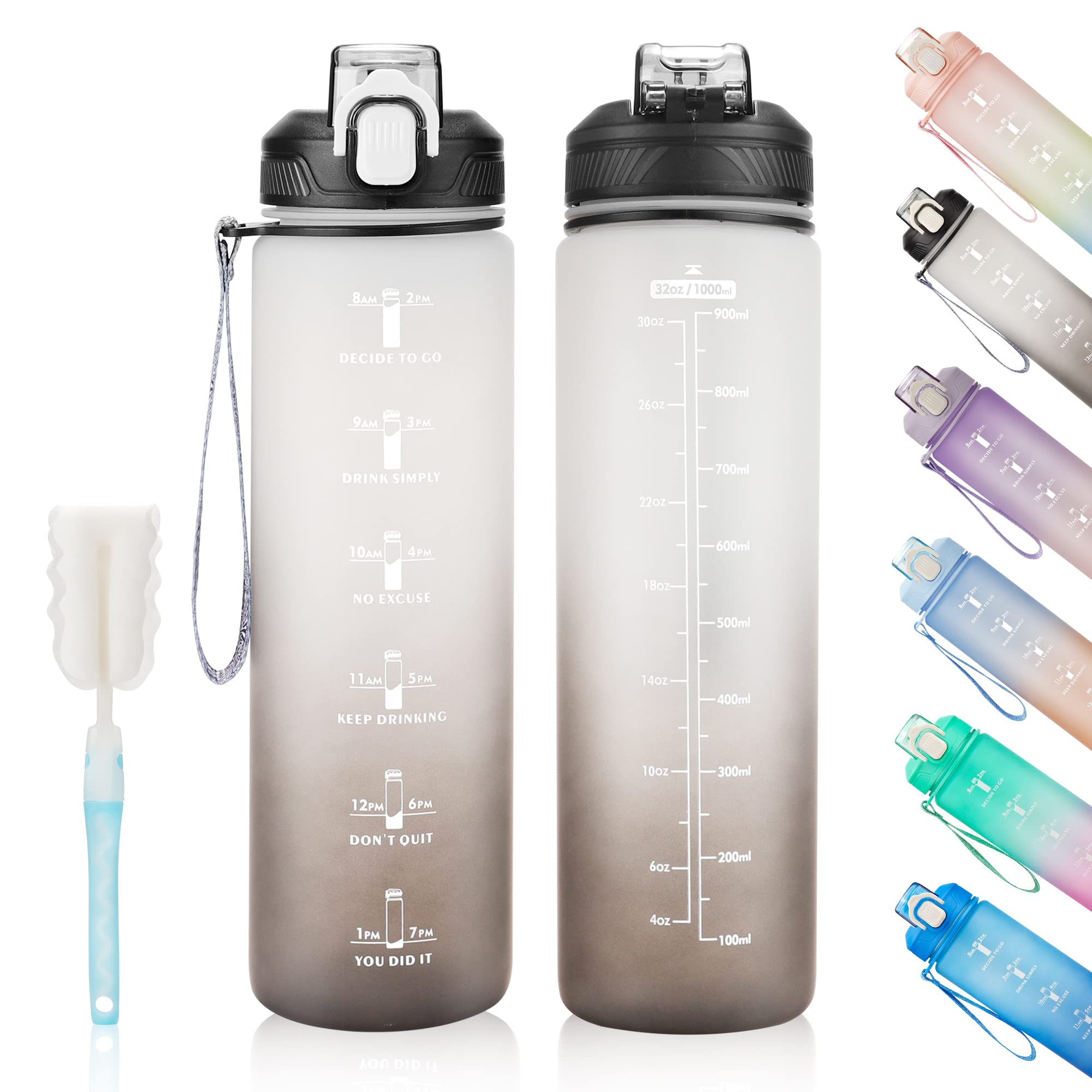 YC Kitchen Motivational Water Bottle with Time Marker- 32oz Water Bottles with T
