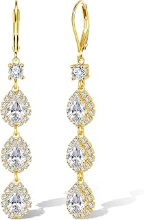 ALEXCRAFT Hypoallergenic Long Zirconia Drop Leverback Earrings for Women