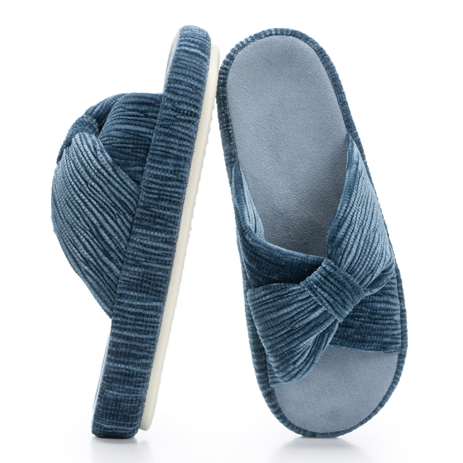 Chantomoo Slippers for Women Memory Foam House Bedroom Corduroy Bow Crossbands S