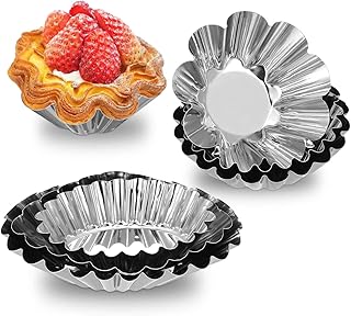 Hemoton 12Pcs Egg Tart Molds Stainless Steel Tartlet Tins 2.40X2.40X1.81In Mini Baking Molds for Pies Cheesecakes Cupcakes Desserts Home Kitchen Bakery Restaurant
