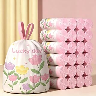 50Pcs Drawstring Trash Bags, Scented Floral Print Thick Garbage Bags