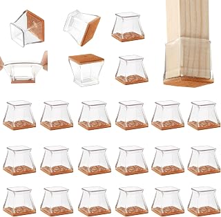 CHUNZEXI 24 Pack Chair Leg Floor Protectors, Square S Clear, Silicone Felt