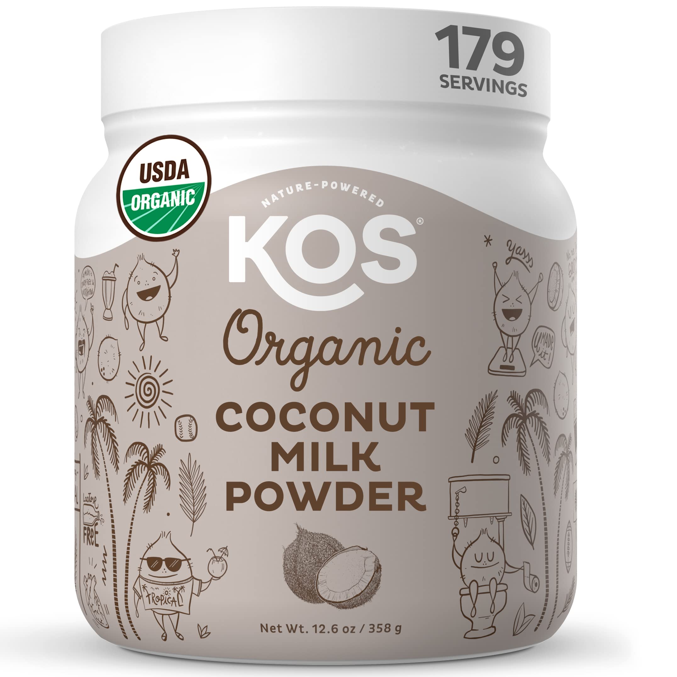 KOS Organic Coconut Milk Powder, USDA Certified Organic - 0g Sugar, MCT Plant Ba