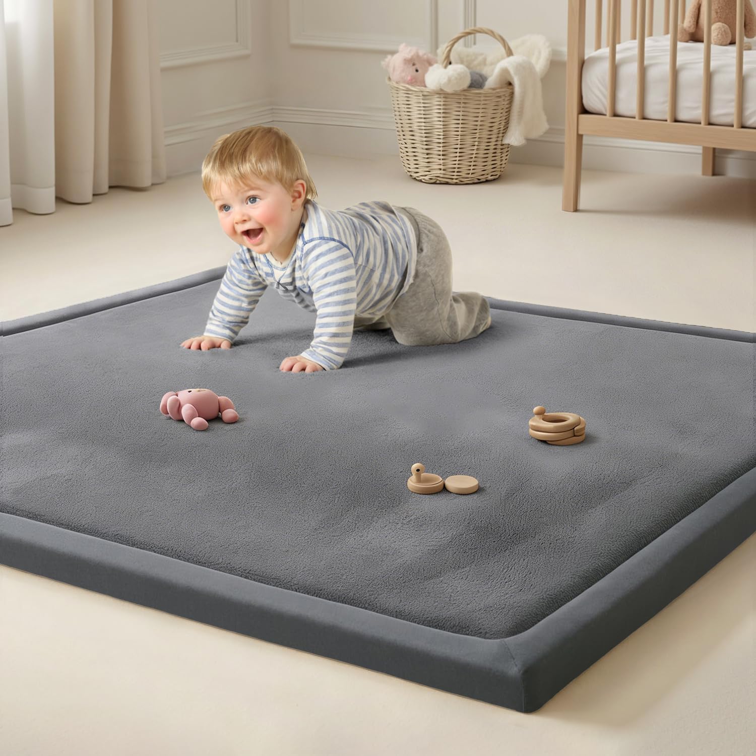 Goyuu Soft Baby Play Mat for Floor, 50x50 Playpen Mat Elasti-Foam Padded 1.3" Th