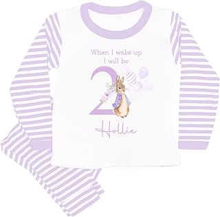 allaboutthebump Personalised Classic Purple Rabbit Unisex Girls Birthday Purple Stripe Pyjamas When I Wake Up I Will Be... 1 2 3 4 5 6 (Baby Toddler Child Cotton Birthday PJs)