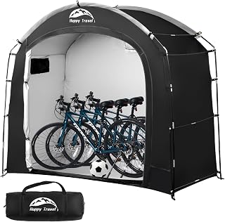 Happy Travel Bike Storage Shed Tent, Waterproof Portable Bicycle Cover Shed | 30% More Top Storage Space for 2/3/4/5 Bikes,Clips Easy Setup Outdoor Sheds Shelter for Motorcycle, Garden Tools, Lawn Mower
