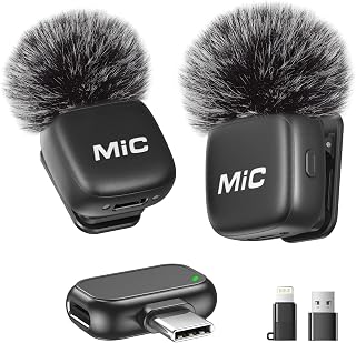 Newmight Wireless Lavalier Microphone for iPhone, iPad, Android Phone | 2 Pack Mini Microphone with Noise Reduction, Auto Pairing and Mute & Reverb for Vlogging, Video Recording, TikTok, YouTube