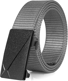 FAIRWIN Ceintures à cliquet pour homme – Ceinture en toile de nylon pour homme – Ceinture décontractée pour jeans – Ceinture réglable avec boucle coulissante, gris, XS (taille 28/34")