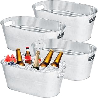 OBTANIM 4 Pack 4 Gallon Galvanized Ice Buckets Metal Champagne Drink Cooler Ice Tub with Carry Handles for Beer Cocktails Wine Beverage Home Parties Bar Cooling Supplies (Silvery)