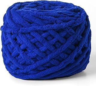Chenille Chunky Velvet 100g (49.2yd) - Fluffy Yarn for Crochet & Knitting, Soft Baby Amigurumi Yarn (Sapphire Blue)