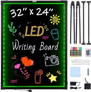VEVOR 32"x24" LED Message Writing Board, Menu Sign Boards, Illuminated Erasable Lighted Chalkboard, Neon Effect Drawing Panel with 8 Fluorescent Chalk Markers and Remote Control