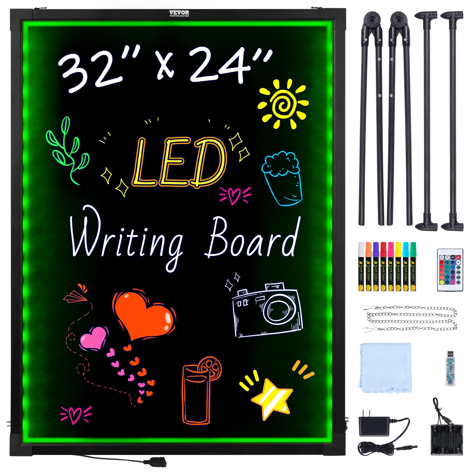 VEVOR 32"x24" LED Message Writing Board, Menu Sign Boards, Illuminated Erasable 