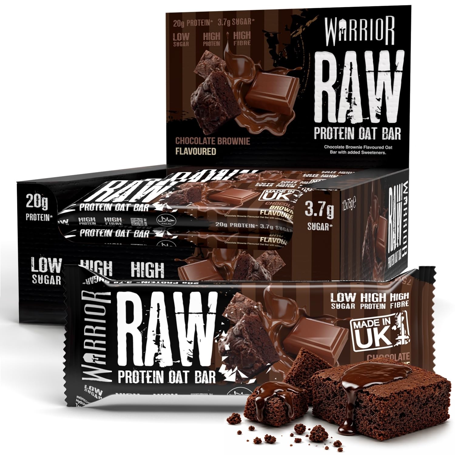 Warrior RAW Protein Bars 12 x 75g High Protein Oat Flapjack Snack | 20g Protein 