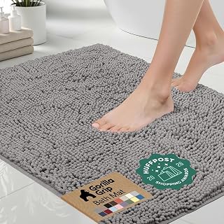 GORILLA GRIP Bath Rug Mat for Bathroom, Absorbent Chenille, 24x17 Gray | Soft Thick Quick Dry Microfiber Mats, Rubber Backing, Machine Washable Tub and Shower Floor Rugs, Home Decor Essentials