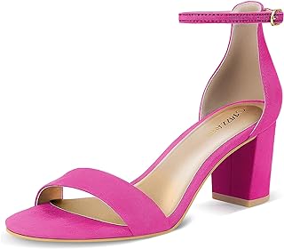 PIZZ ANNU Women's Open Toe Ankle Strap Low Block Chunky Heels Sandals Party Dress Pumps Shoes Strappy Buckle Sandals with 2.6" Tall Thick Heel Design