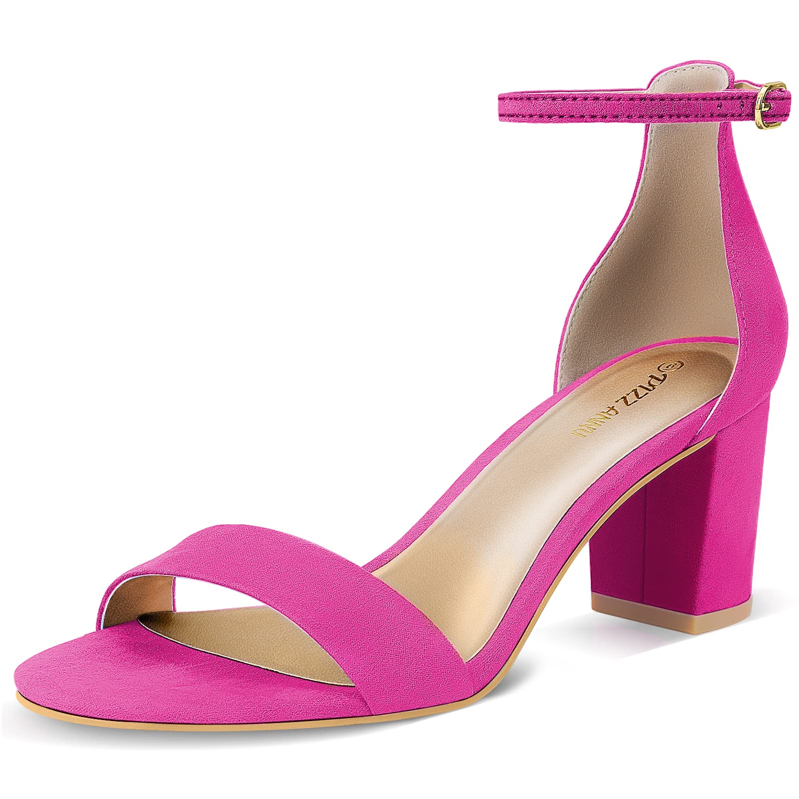 PIZZ ANNU Women's Open Toe Ankle Strap Low Block Chunky Heels Sandals Party Dres