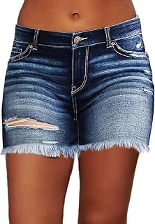 Flamingals Ripped Stretchy Jean Shorts for Women Raw Hem Low Waist Casual Trendy Denim Shorts