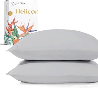Carressa Linen Egyptian Cotton Pillow Cases Queen - Luxury 1500 Series High Thread Count Pillow Cases Standard Size Set of 2 (Light Grey), Silky Soft, Cooling, Sateen Weave Hotel Quality Pillowcases