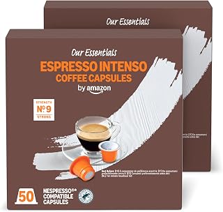 by Amazon Intenso Nespresso Compatible Espresso Capsules, Dark Roast, 100 Count (2 Pack of 50) - Rainforest Alliance Certified