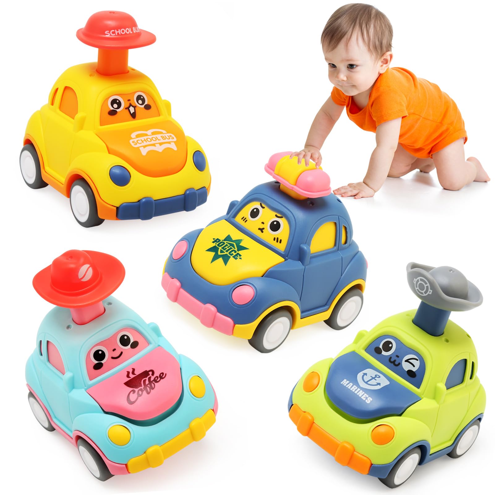 BelleStyle Toddler Toy Cars, 4Pcs Press and Go Baby Toy Cars for 1 2 3 Year Old 