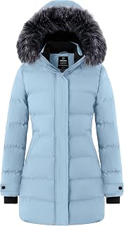 wantdo Women's Long Quilted Winter Coat Thicken Puffer Jacket Faux Fur Hood