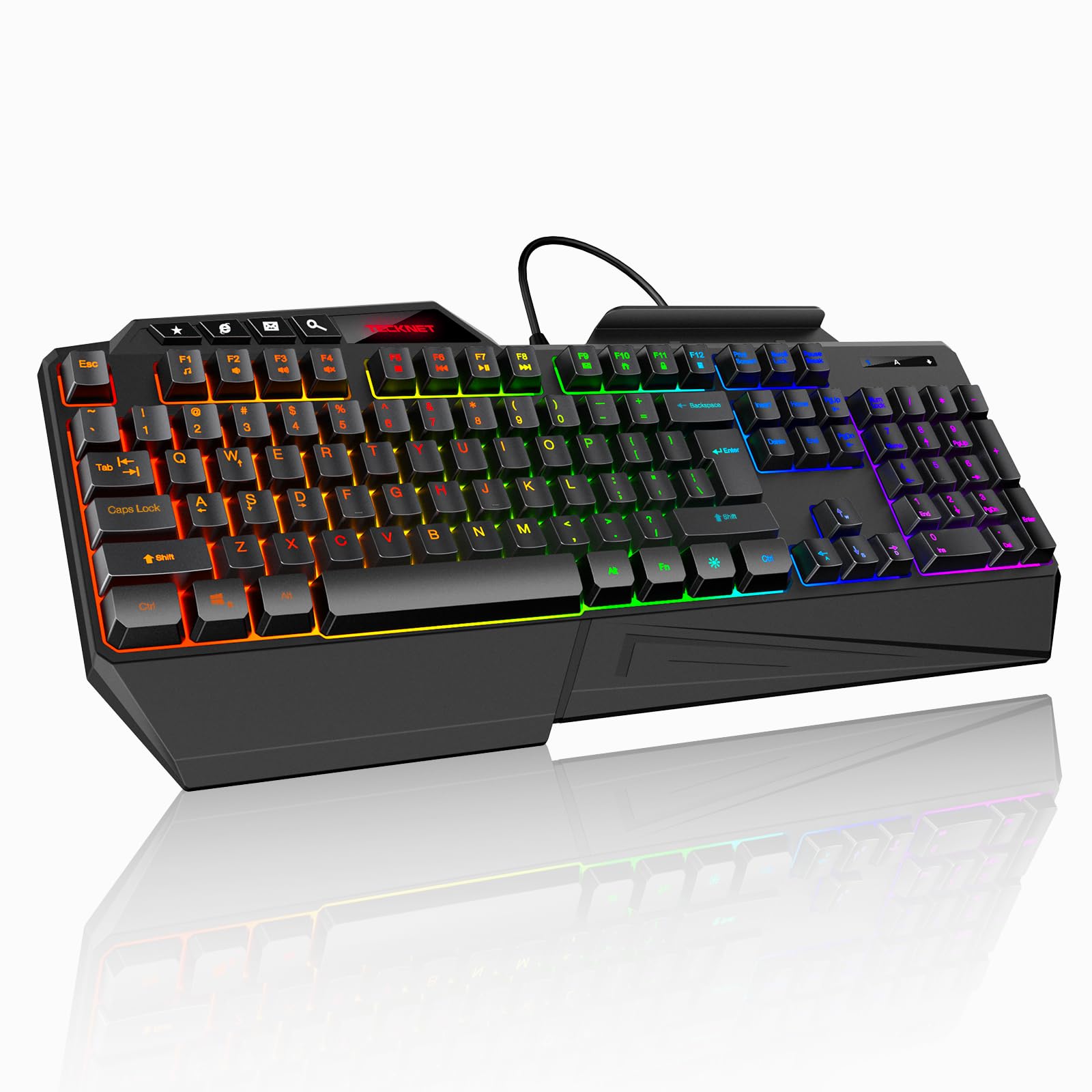 TECKNET Wired RGB Gaming Keyboard - 26-Key Anti-Ghosting, 13 Lighting Modes, Spi