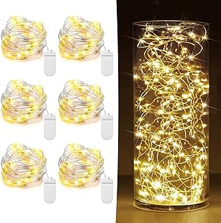 6 Pack Fairy Lights Battery Operated 7ft 20 LED Mini String Lights Twinkle Lights Silver Wire Firefly Starry Moon Lights for Mason Jars Wedding Party Christmas Centerpiece Table Decorations,Warm White