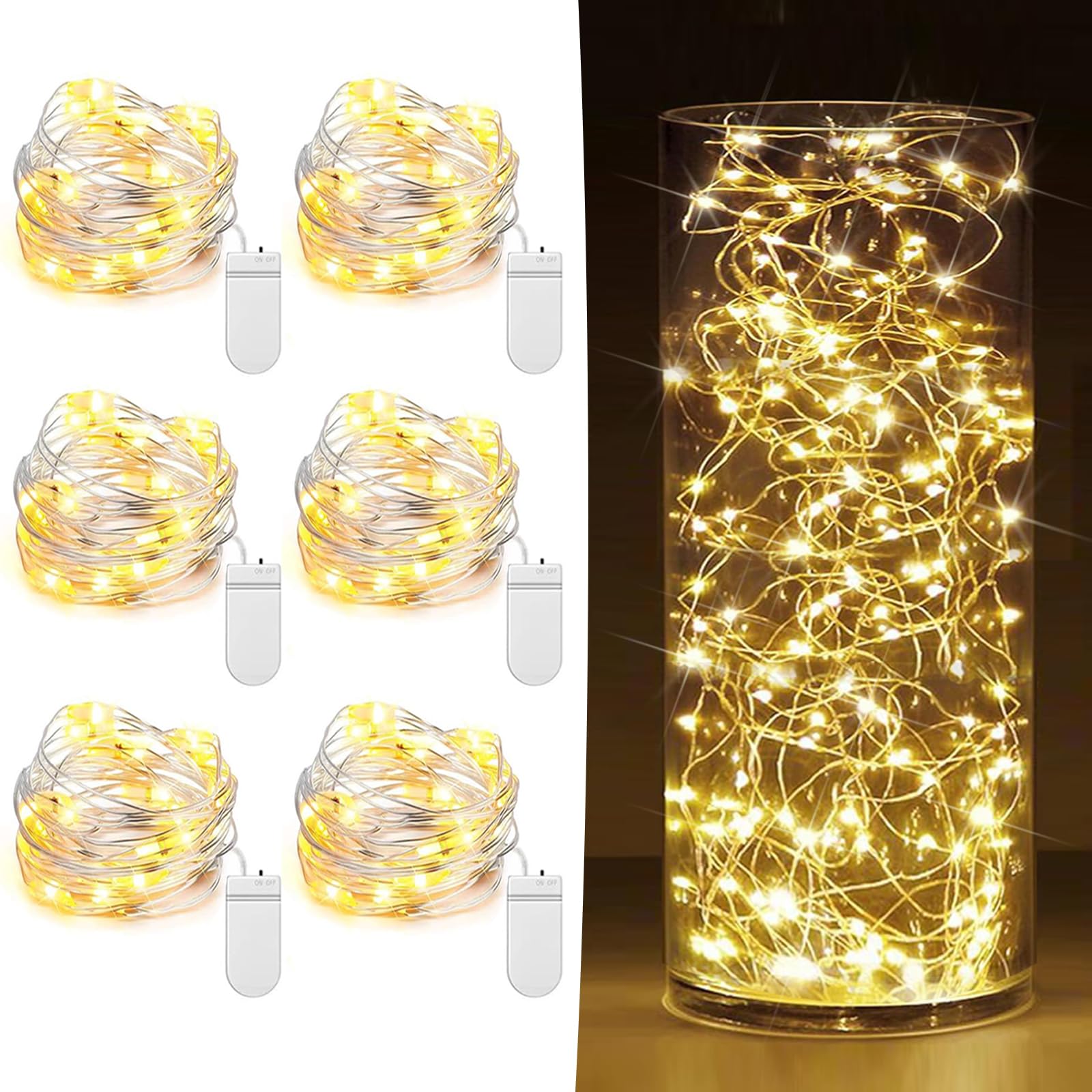 6 Pack Fairy Lights Battery Operated 7ft 20 LED Mini String Lights Twinkle Light