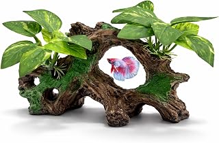 Aquarium Decorations Cave Silk Aquarium Plants Betta Fish Tank Decor | Soft & Safe Fish Tank Accessories, Aquarium Decor Plants for Beta Goldfish Bowl Decor, Artificial Driftwood Fish Cave