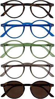 OPULIZE REY Reading and Sunglasses - Pack of 5 - Round Frame - Matte Brown, Blue, Green, Grey, Brown - Men Women - RRRRS56-23672 - +2.50