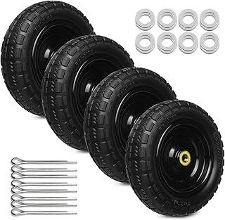 10 Inch Solid Rubber Tires, 4.10/3.50-4 Tire and Flat Free with 5/8" Bearings, 2.17" Offset Hub for GOR Garden Carts, Garden Wagon Carts, Trolleys, Hand Trucks and Utility Cart(4 Pack)