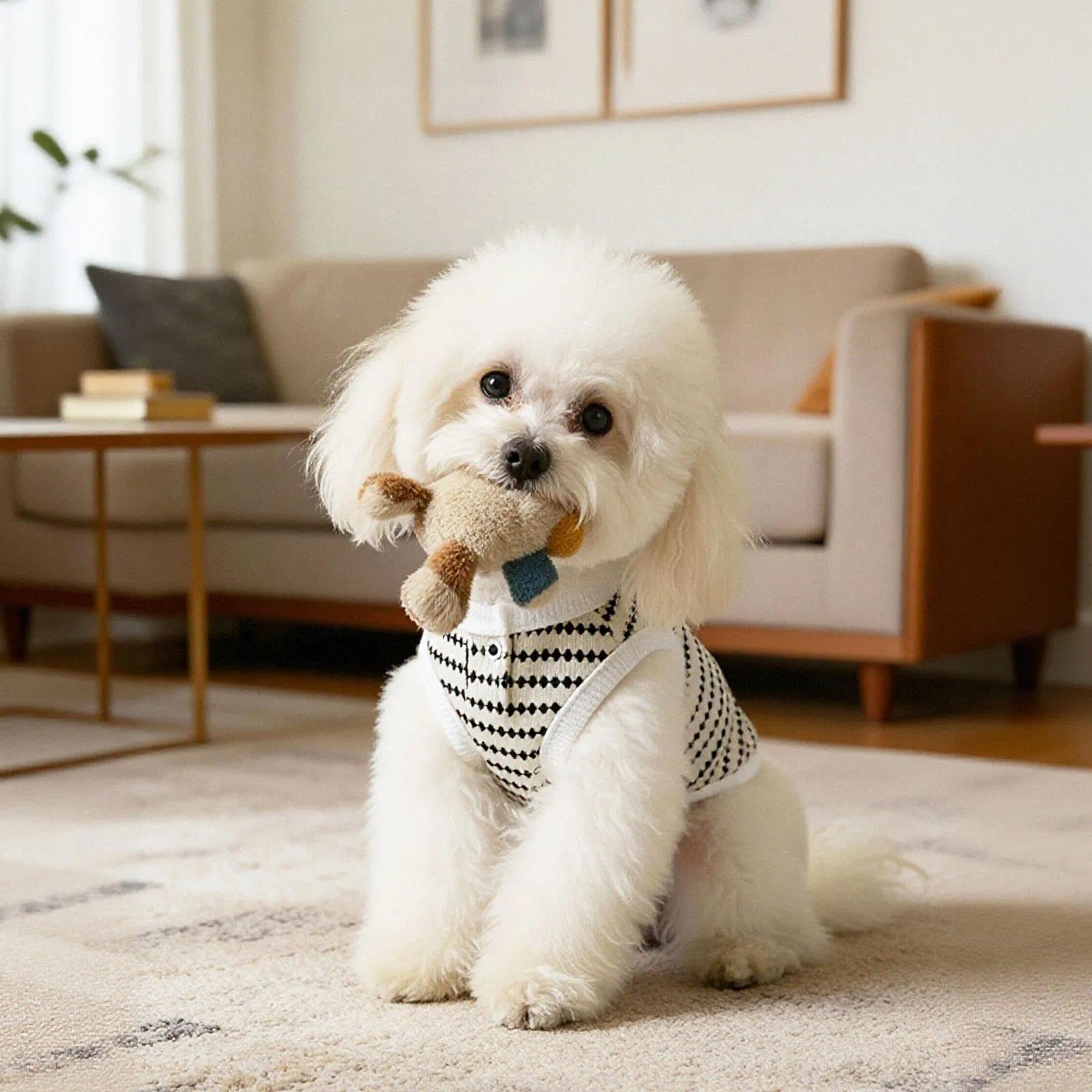 Pet Dog Sleeveless Vest Polka Dot Striped Knit Design Breathable Thin Fabric Kor