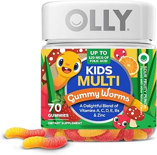 OLLY Kids Multi Gummy Worms, Overall Wellness & Immune Support - 70 Count | Kids Support, B Vitamins, Zinc, Vitamins A, C, D &E, Gluten Free, No Synthetic Colors, No Synthetic Flavors