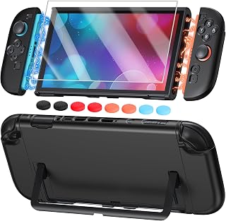 Switch 2 Cover Case&Screen Protector, FYOUNG Dockable Shell for Nintendo 2 | Cute Protective Case for Nintendo Switch 2 with 9H Tempered Glass, Slim PC Hard Cover Accessories -Black