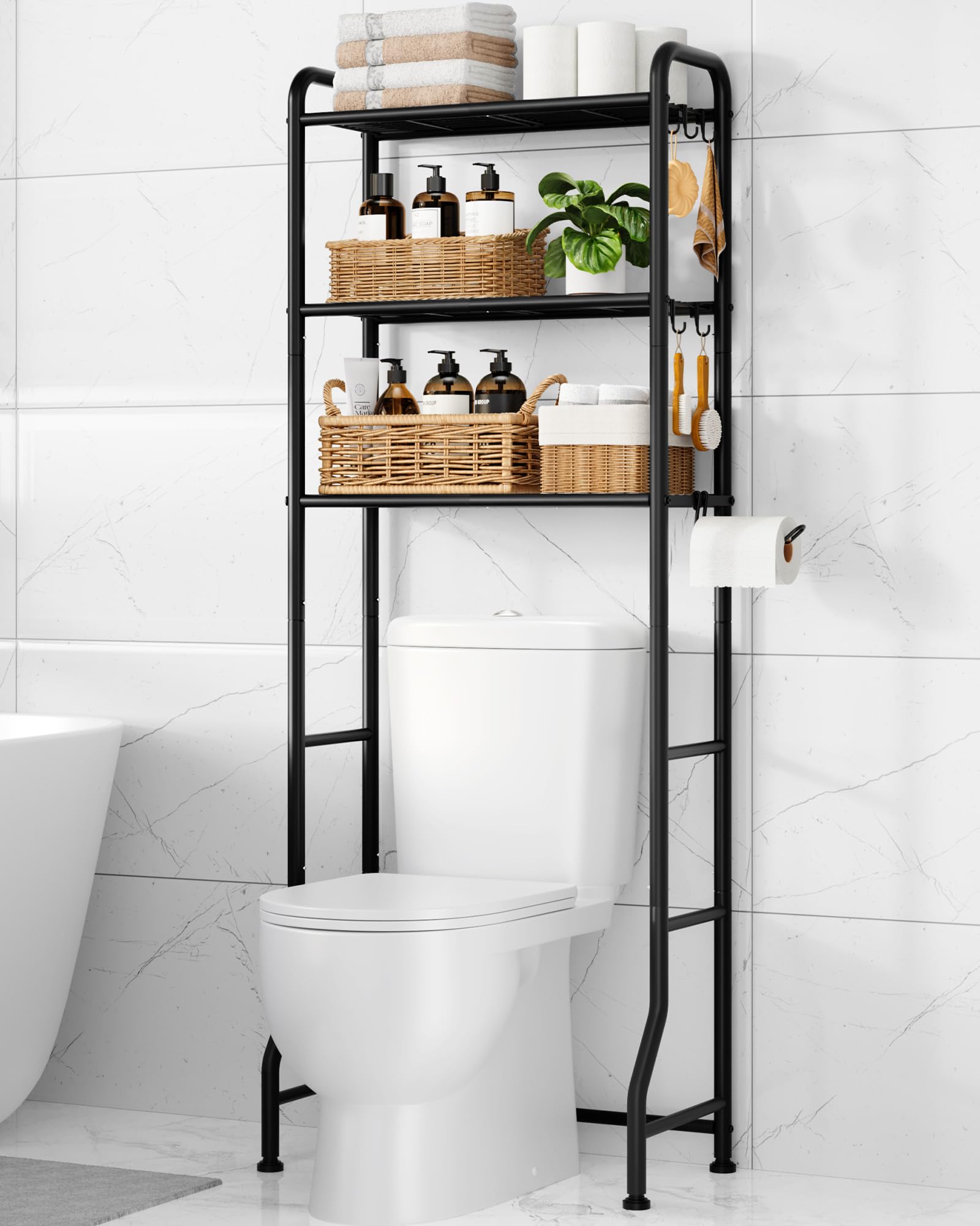 Kitsure Over Toilet Storage Rack, 160.5 cm Space-Saving, Holder & Hooks | Bathro
