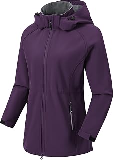 MoFiz Women's Softshell Jacket Long Fleece Lined Transitional Outdoor Jacket with Zip