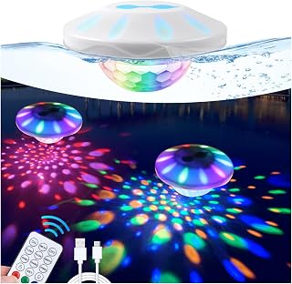 Rechargeable Floating Pool Lights: Remote Control Swimming Pool Lights Float with RGB Color Changing LED Pool Lights IP68 Waterproof Hut Tub Lights for Pool Pond Garden Party 1 Pack