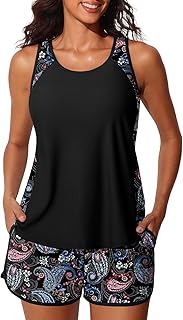 Summer Mae Blouson Women's Tankini Swimsuit Tummy Control Two Piece Swimsuit with Sports Pockets Swimsuit