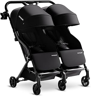 Mompush Lithe Double Stroller, Lightweight Side by Side, Infant & Toddler | 25 lbs design, 30-inch width fits doorways, one-step fold, independent recline, UPF50+ canopy, all-wheel suspension