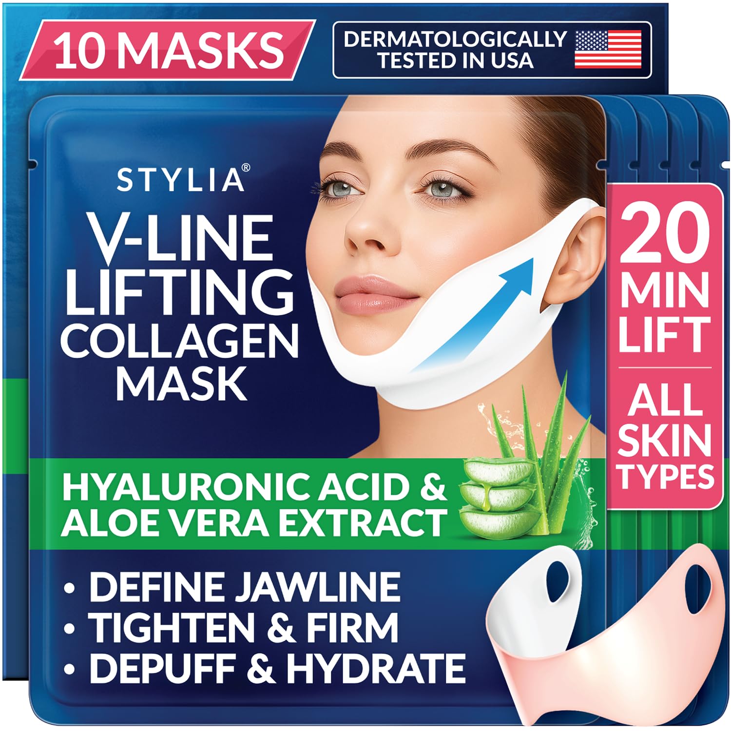 Stylia V Line Lifting Collagen Mask - Lift, Firm &amp; Contour Jawline - Tighten