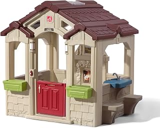 Step2 Charming Cottage Kids Playhouse, Indoor and Outdoor Clubhouse Playset | Working Doorbell, Dutch Door & Windows, Built-In Table & Fireplace, Realistic Details, Durable Plastic, Ages 2+