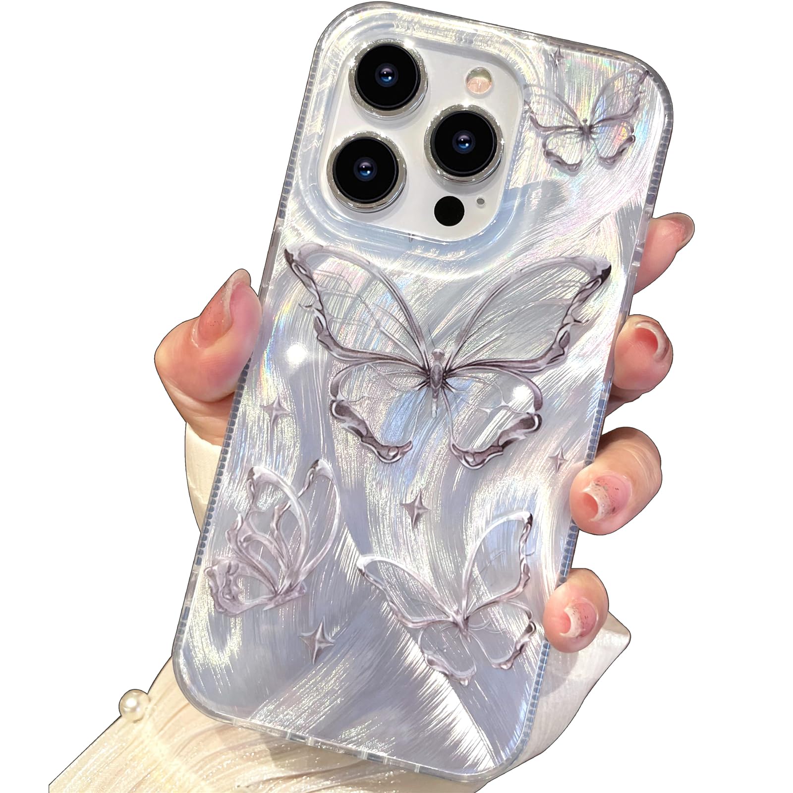 I-MGAE-IN-AR Compatible with iPhone 13 Pro Max Case Silver Butterfly