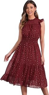 Allegra K Chiffon Midi Dress Women Sleeveless Smocked Waist Metallic Stars