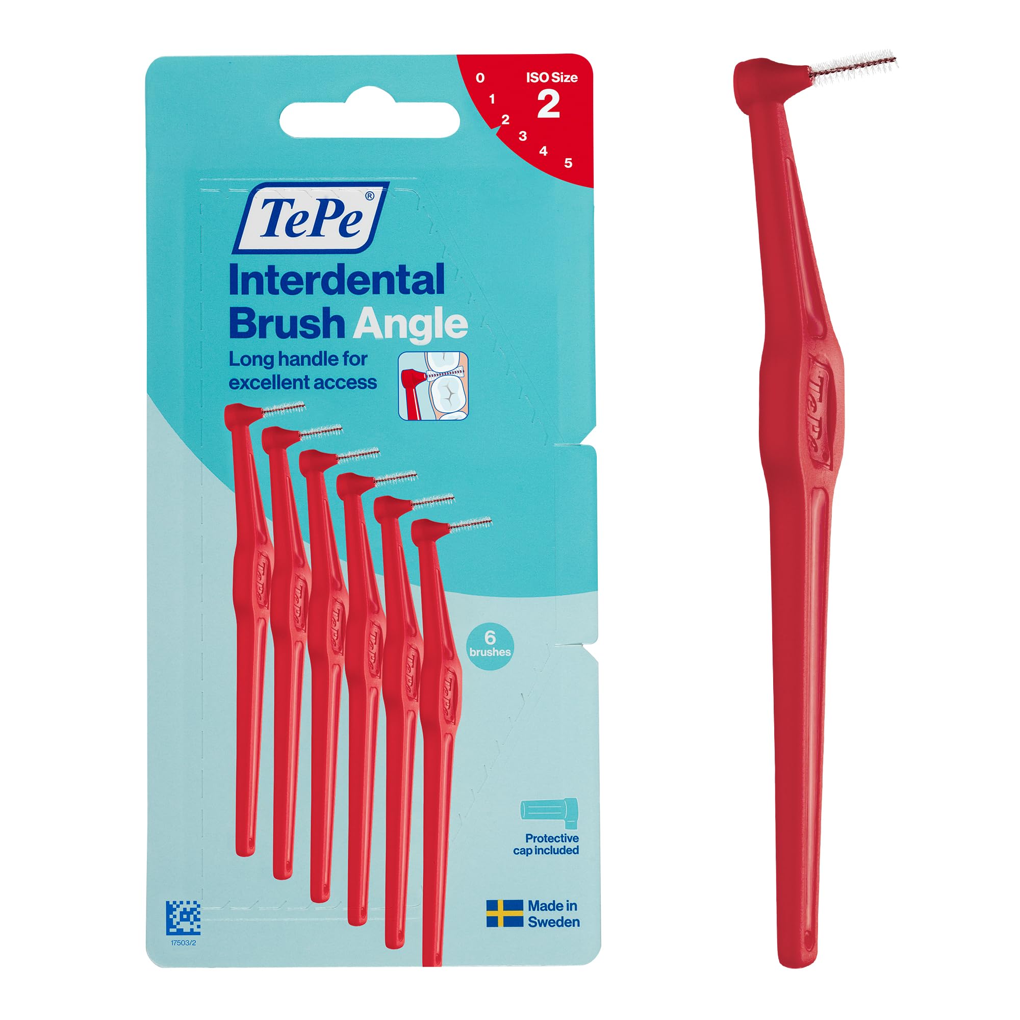 TePe Interdental Brush Angle, Red, 0.5mm/ISO 2, 6pcs, Carton Pack | Cleaning bet