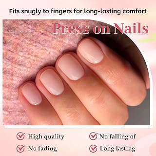 24pcs Short Square Press-On Nails, French Pink False Nails, Solid Color Acrylic Glossy Full Cover Artificial Fake Nail Glue Stickers, Natural Reusable Stick On Nails for Women, Girl Nail Art